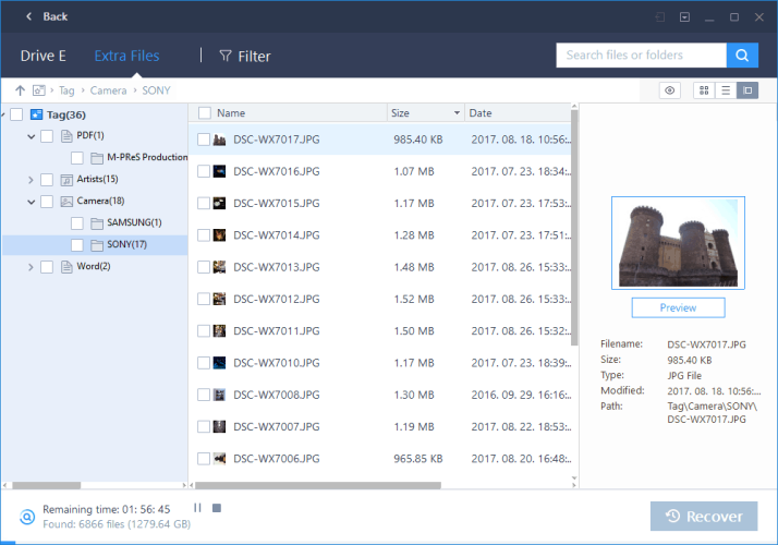 RAW Files in EaseUS Data Recovery Wizard